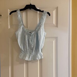 American Eagle Outfitters Light Blue Lace Trim Blouse